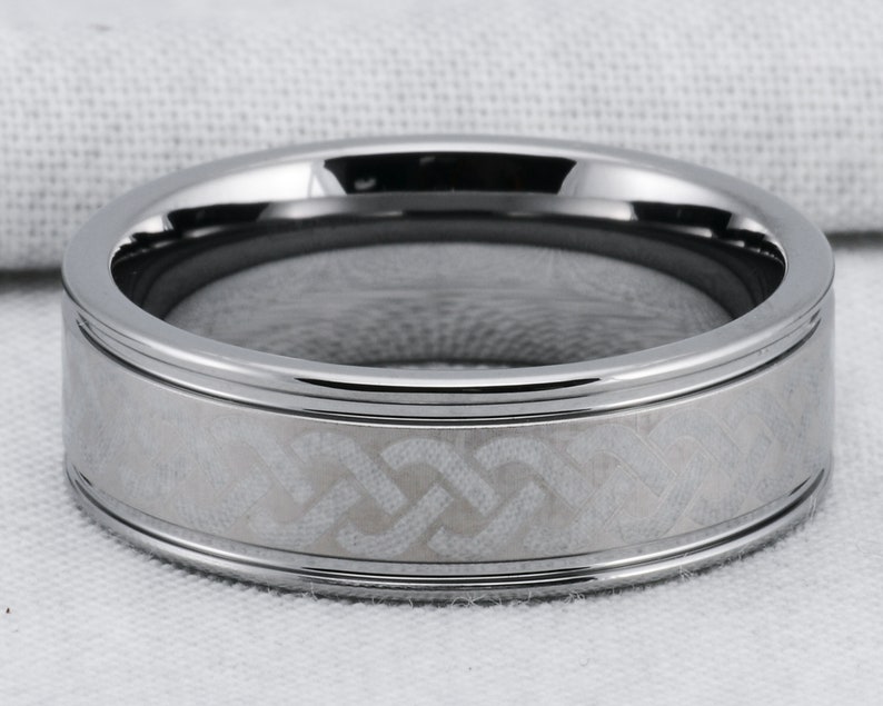 8MM Laser Etched Knot Tungsten Band Comfort Fit Wedding Band Ring