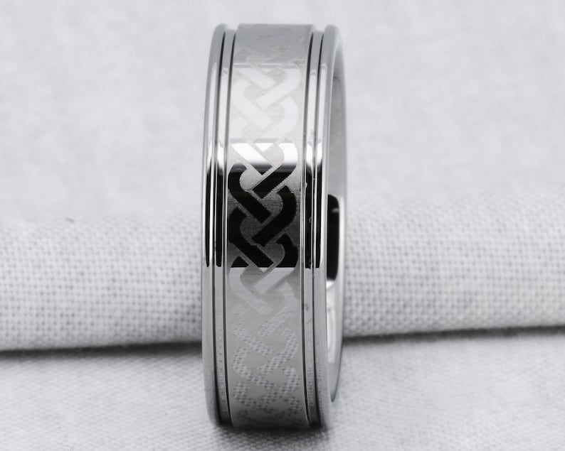 8MM Laser Etched Knot Tungsten Band Comfort Fit Wedding Band Ring