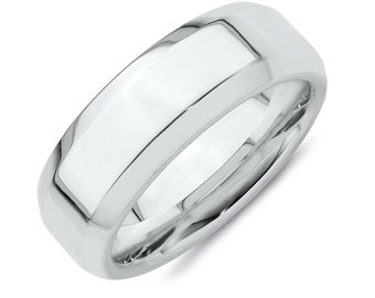 7MM Sterling Silver Beveled Edge Comfort Fit Wedding Band Ring Sizes 4-13 Made in the U.S.A.