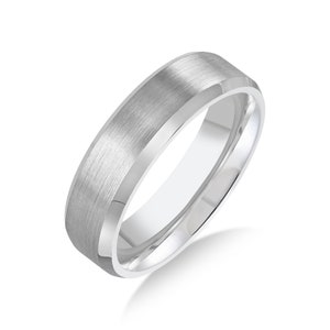 Titanium 8mm Beveled Edge Brushed Center Polished Comfort Fit Wedding Band Ring