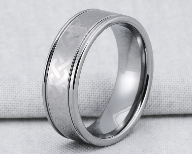 8MM Laser Etched Knot Tungsten Band Comfort Fit Wedding Band Ring