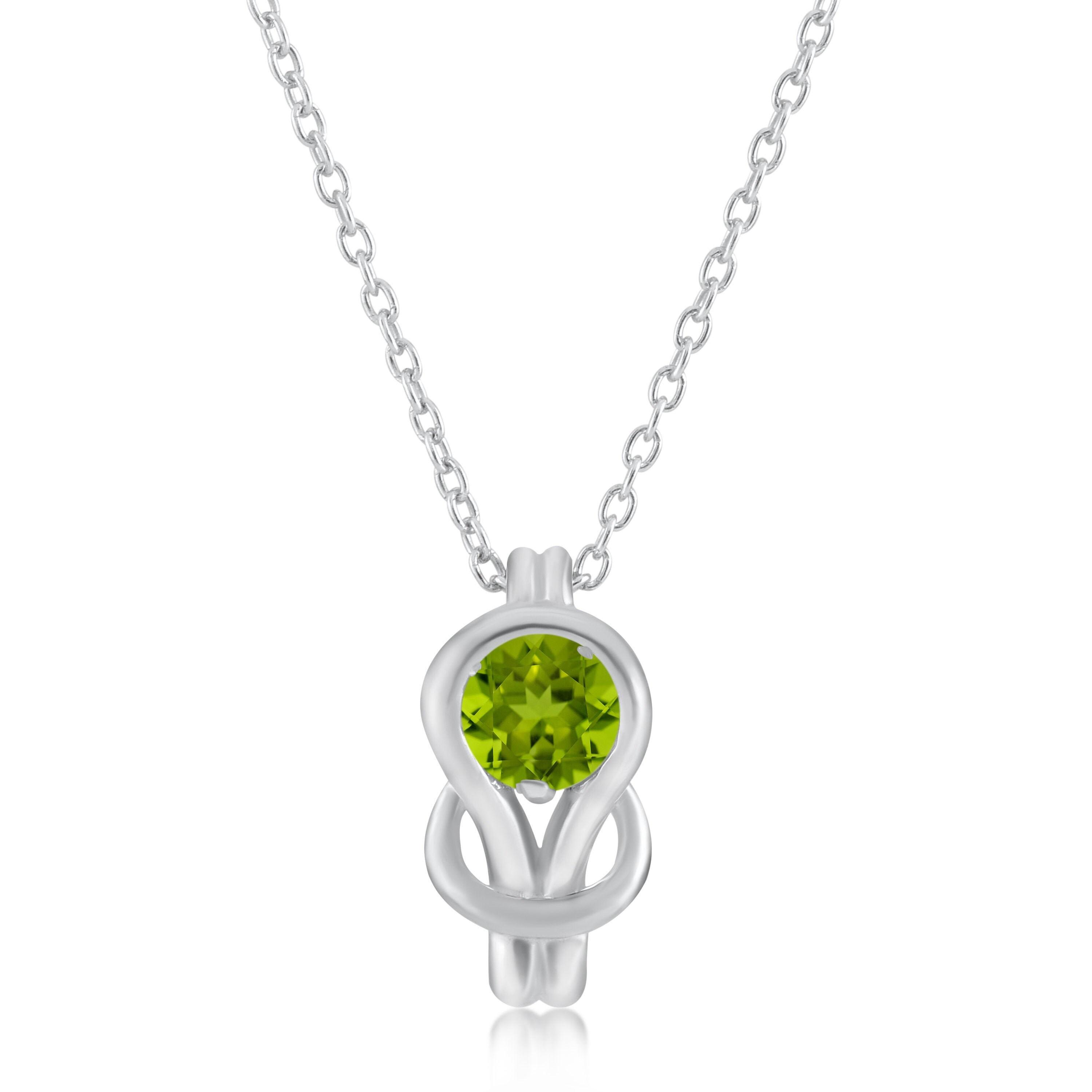 Peridot Birthstone Love Knot Pendant in Sterling Silver
