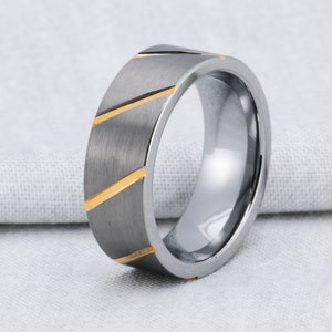 Tungsten Carbide 8mm Comfort Fit Wedding Band Ring With Gold Plated Notches