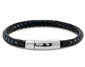 Men Jewelry Black Braided Leather Bracelet Stainless Steel Magnetic Clasp Fashion Bangles