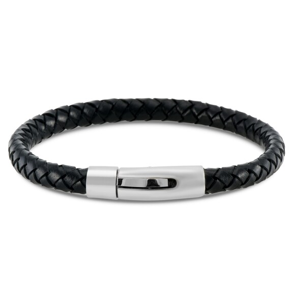 Men Jewelry Black Braided Leather Bracelet Stainless Steel | Etsy