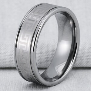 8MM Engraved Tungsten Carbide Comfort Fit Wedding Band Ring