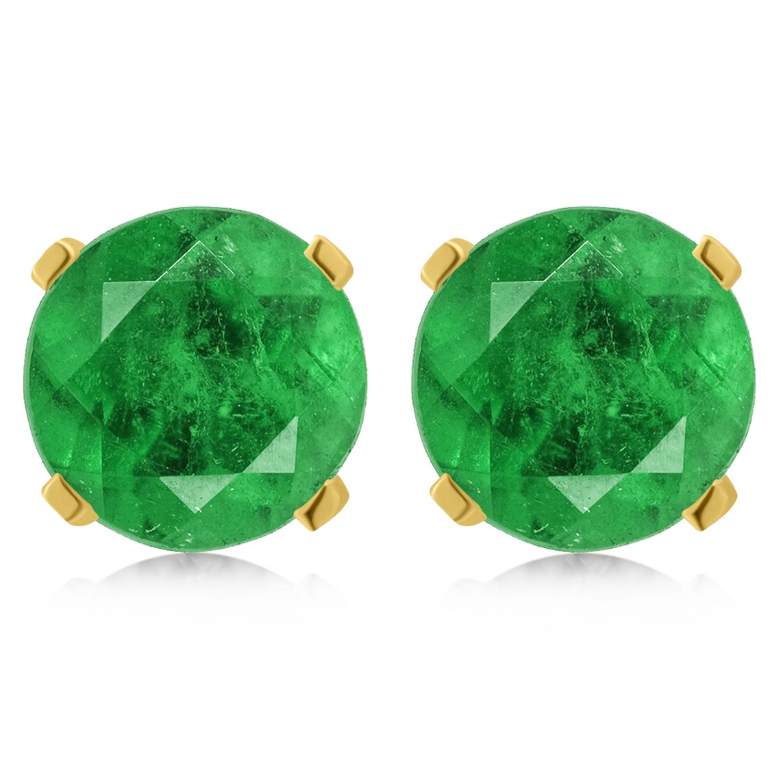 Round Cut Emerald Earrings, Emerald Green Stud Earrings With Push Backs