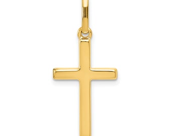 14K Yellow Gold Classic Latin Plain Cross Pendant Necklace 14K Yellow Gold Classic Latin Plain Cross Pendant Necklace