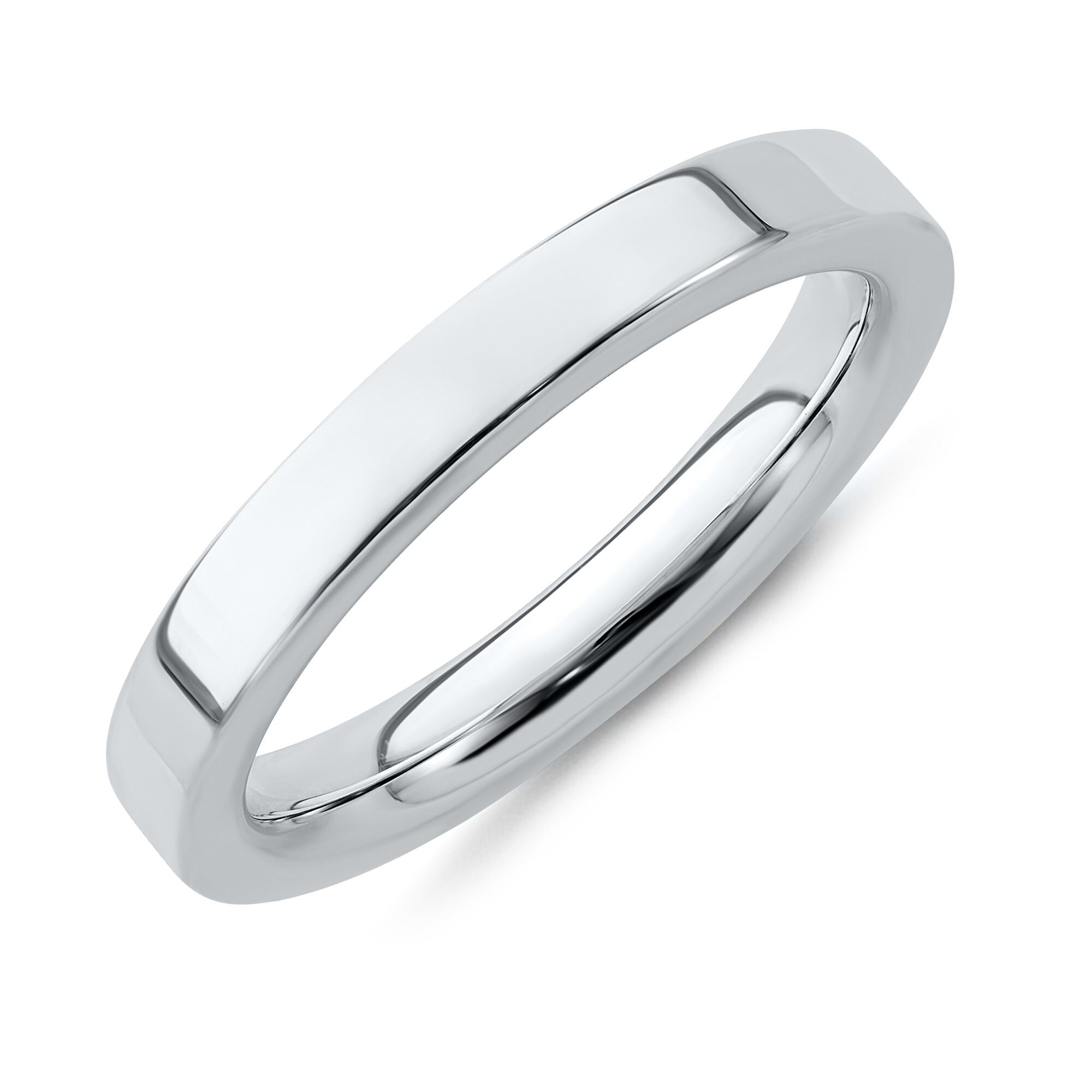 3mm Sterling Silver Flat Wedding Band Comfort Fit Ring Sizes 4