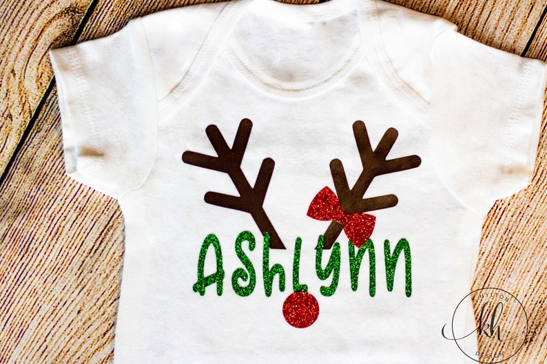 Custom Name Custom Glitter Reindeer Kids Shirt