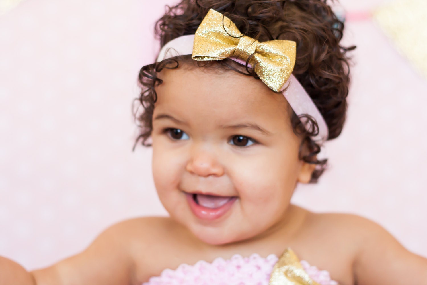 Light Pink and Gold Glitter Bow Headband Etsy