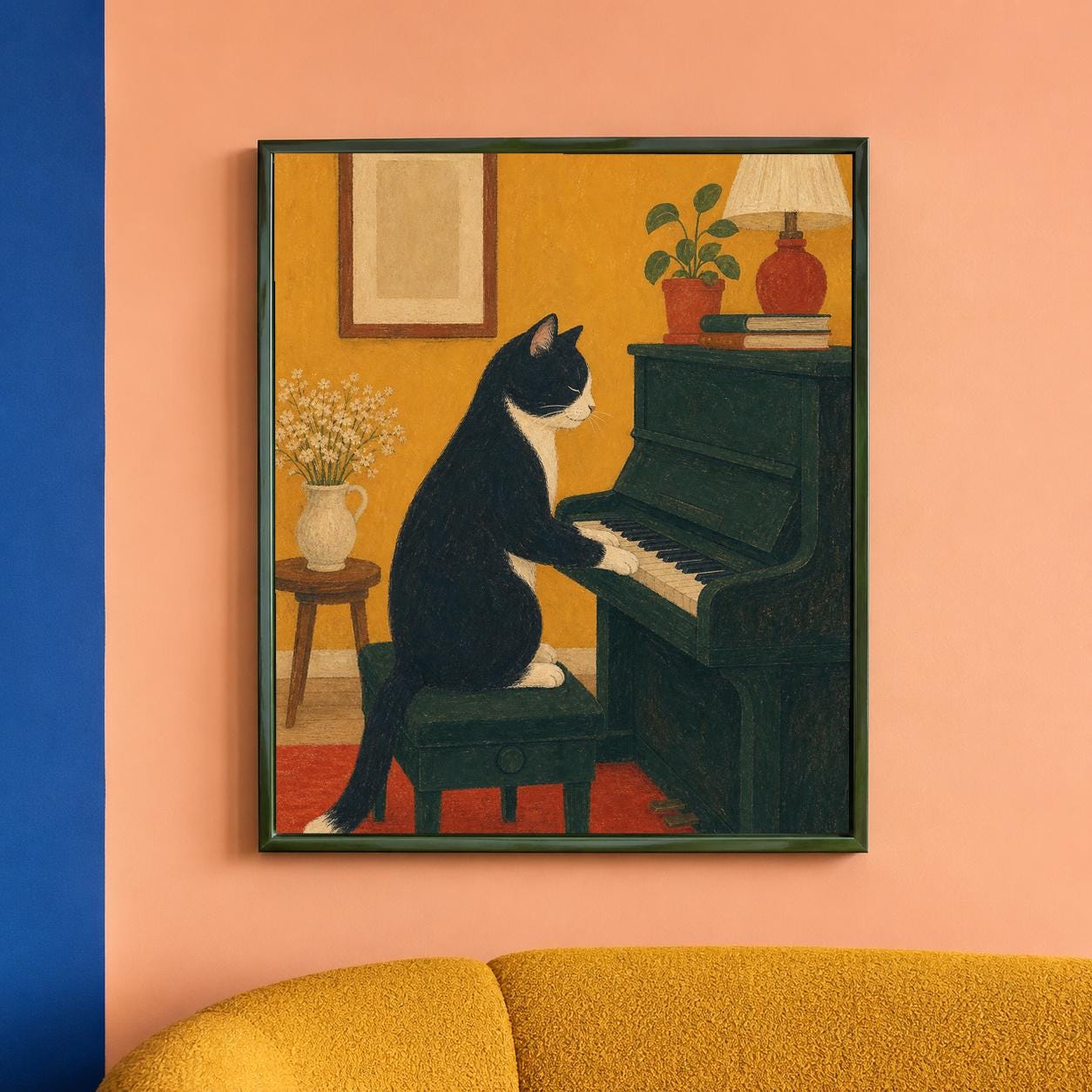 Tuxedo Cat Piano Print - Etsy