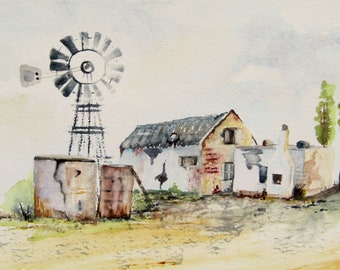 Abandoned Farm Scene,  original watercolor painting,  8 x 10 inches,  unframed art by Vivienne Edwards