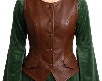 Lederkorsettweste für Damen, Schnürweste, Renaissance-Kostüm für Mittelaltermärkte, Cosplay- und LARP-Outfit, aus Schafleder