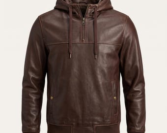 Braune Herren-Lederjacke mit Kapuze, Echtlederjacke aus Schafsleder, handgefertigte Freizeitjacke, individuelle Passform, Geschenk für ihn