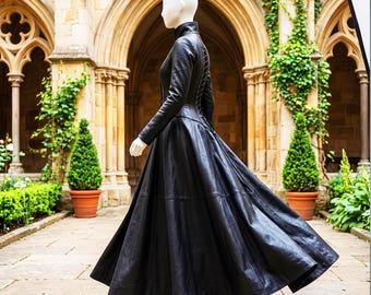 Handgefertigtes Mantelkleid aus Schafleder | Weicher, echter Gothic-Korsettmantel | Langer viktorianischer Staubmantel | Maßgeschneidertes Lederkleid für Damen | Geschenk für Sie