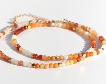 Faceted Mexican Fire Opal Necklace, Vibrant Yellow and Orange Gemstone Chain, Rare Volcanic Stone Layering Piece, 14k Gold Filled