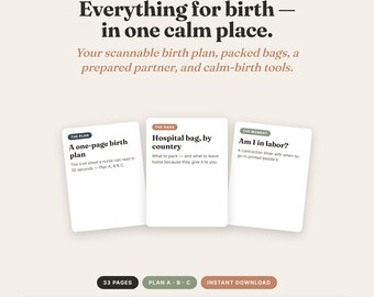 Printbaar geboorteplanwerkboek, checklist voor de ziekenhuistas, beslissingsgids voor de bevalling, timer 'Ben ik aan het bevallen?', kraamcadeau