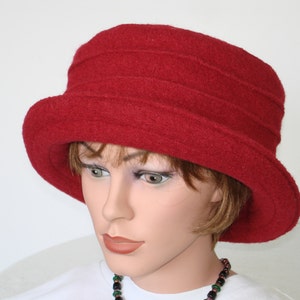 Hat - Bucket Hat - Boiled Wool - red - Hat with Brim - Winter Hat - Womans Hat - Wool Hat - Formal Hat- 20 colors / every size