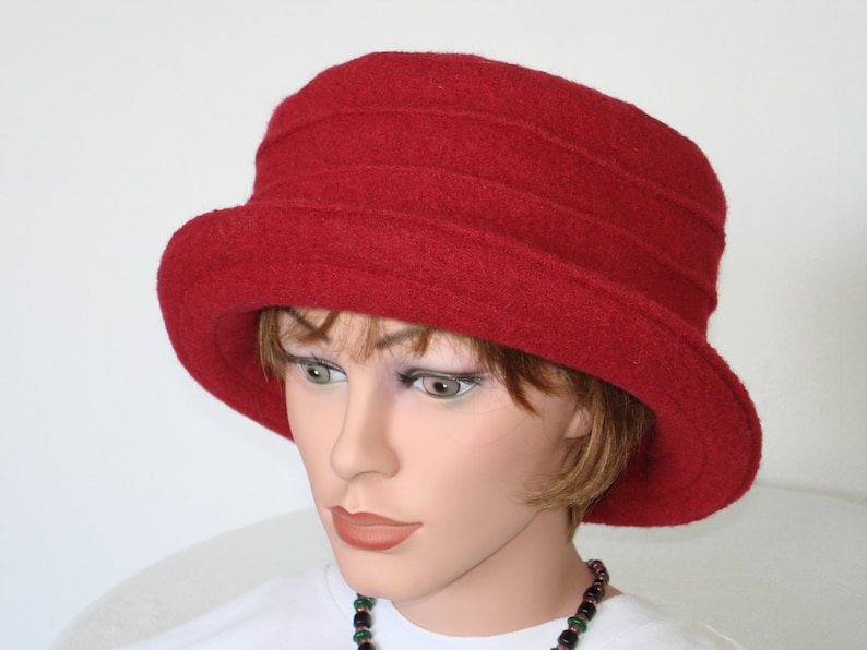 Boiled Wool Hat Womans Hat red Hat with Brim Bucket Hat Wool Hat Winter Hat Formal Hat- 20 colors every size
