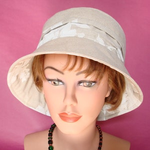 Summer Hat Sun Hat Womans Hat Cloche - Garden Hat- Beach Hat - Linen Hat  - creme