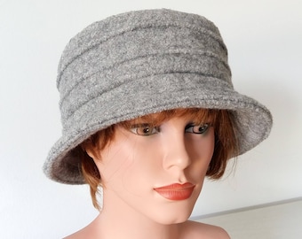 Hat / Cloche of boiled wool - grey - Womans Hat - Formal Hat Wool Hat - 20 colors / every size