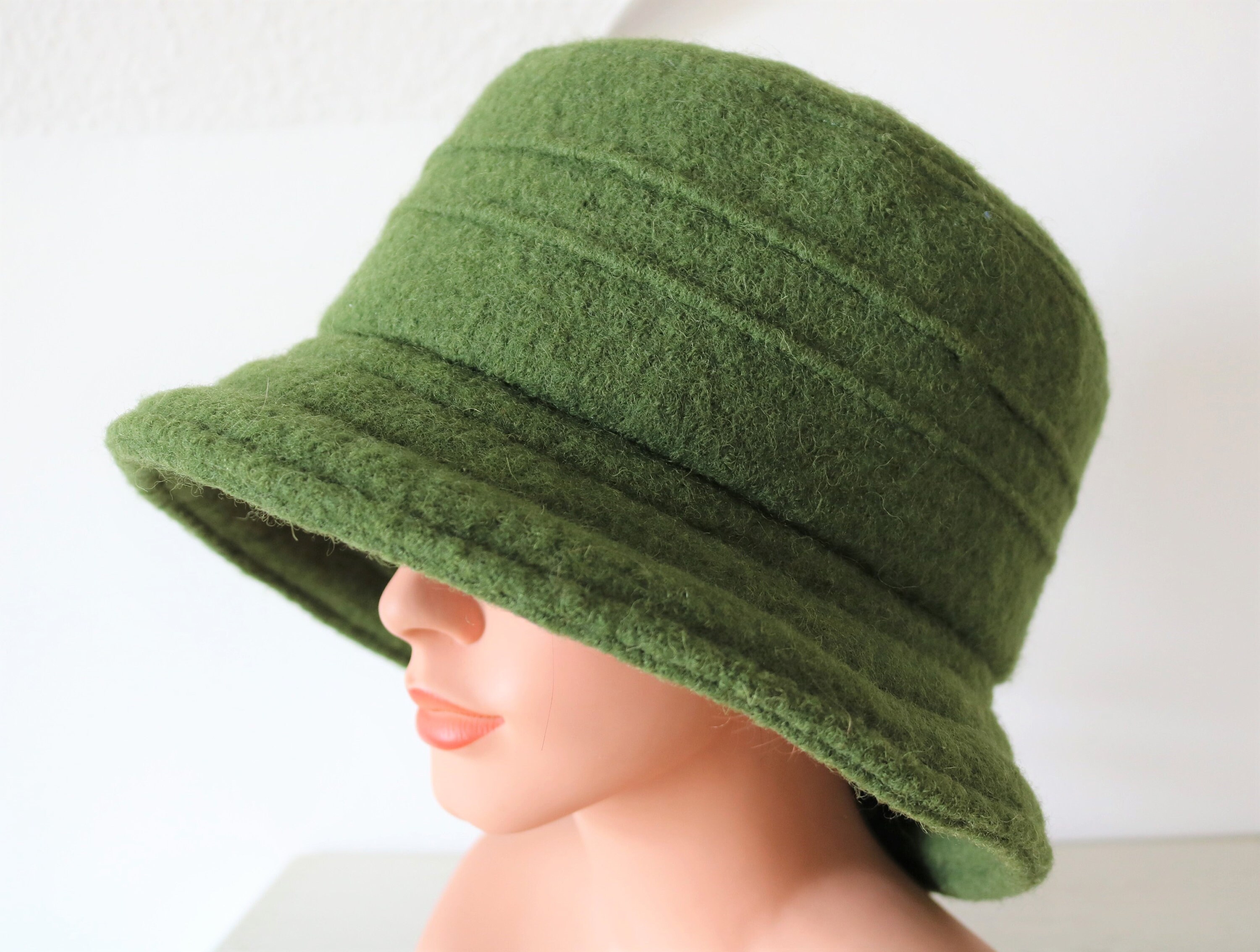 Hat Green Bucket Hat Boiled Wool Hat with Brim Winter Hat Etsy