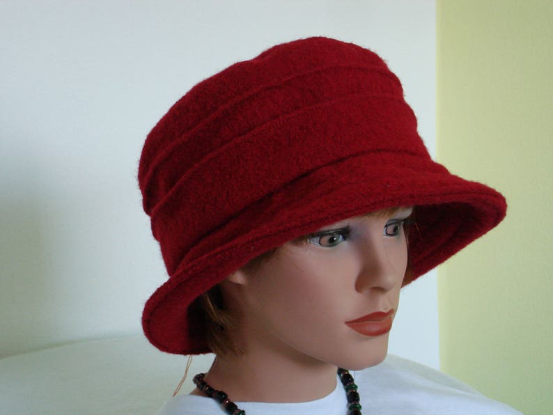 Boiled Wool Hat Womans Hat red Hat with Brim Bucket Hat Wool Hat Winter Hat Formal Hat- 20 colors every size
