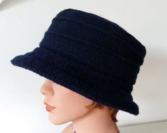 Hat black Hat Bucket Hat boiled wool - blue - Womans Hat - Wool Hat Formal Hat- 20 colors / every size