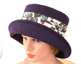 Summer Hat for Woman, purple Linen Bucket Hat