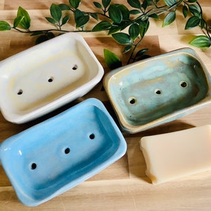 Handmade stoneware pottery Classic rectangular Soap dish blue white and green