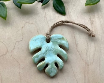 Handmade stoneware pottery Monstera leaf decorations