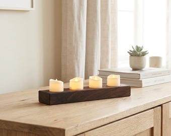 Handcrafted Walnut or Oak Tea Light Candle Holder | Minimalist Dining Table Centerpiece