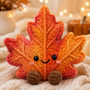 Modèle de peluche feuille d'érable au crochet, amigurumi d'automne (PDF), décoration de feuilles d'automne