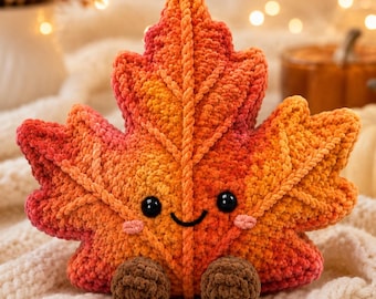 Crochet Maple Leaf Plush Pattern, Autumn Amigurumi Buddy PDF, Fall Leaf Decor