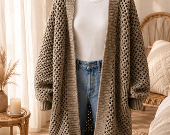 Crochet Duster Cardigan Pattern, Popcorn Stitch Oversized Cardigan, Long Sweater PDF Download