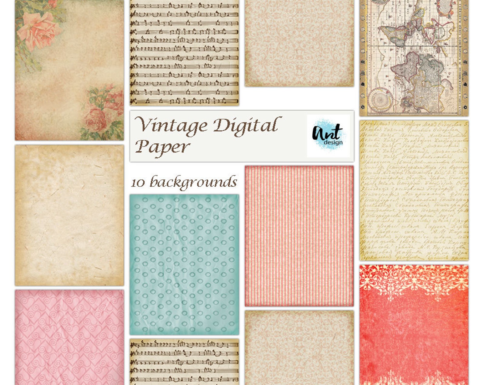 Vintage Digital Scrapbooking Paper Pack. Scrapbook Papers Etsy