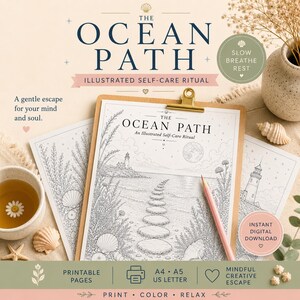 The Ocean Path Printable Journal | Coastal Mindfulness & Reflection Pages | Relaxing Self Care PDF