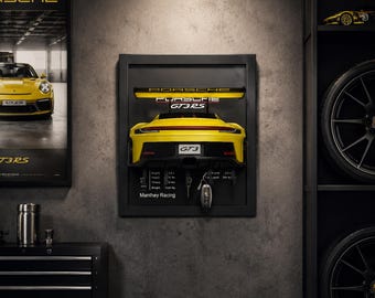 Porsche GT3 RS Key Holder, 911 Car Wall Decor, 3D Printed Garage Art, Sports Car Key Rack, Racing Gift for Car Lovers