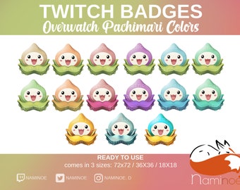 Pack de 15 badges Twitch Pachimari, sous-badge Overwatch twitch, badges bits de couleurs mignonnes