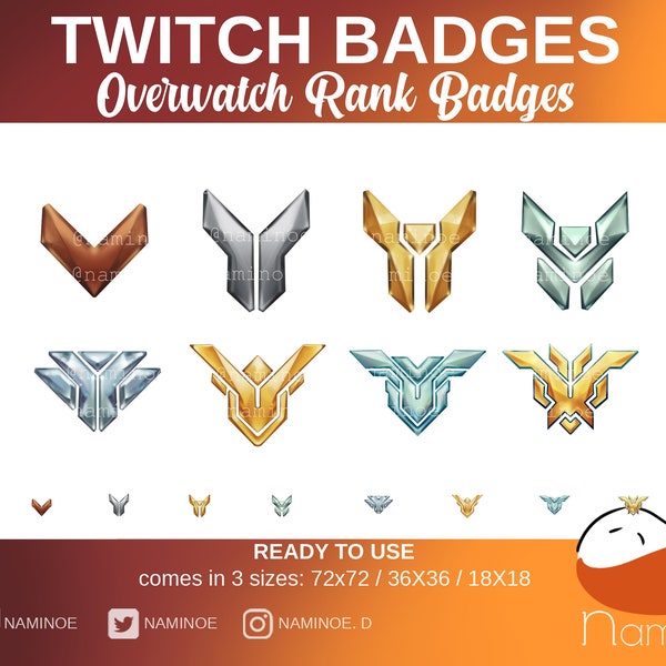 Overwatch Rank twitch badges, Ow twitch sub badge, twitch bits badges, streaming badges