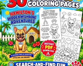 フレンチブルドッグの塗り絵（対象年齢：4～8歳）｜印刷可能な探し絵ページ30枚