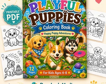 4歳から8歳のお子様向け子犬ぬりえ｜印刷可能な犬のぬりえシート12枚