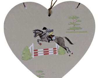 Sophie Allport "Horse Riding" hand crafted wooden Heart Door Hanger decoupage 