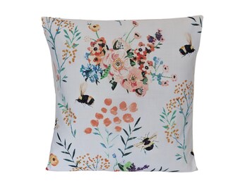 Bumble Bee Spring Summer Floral Flower Garden Cushion 16"