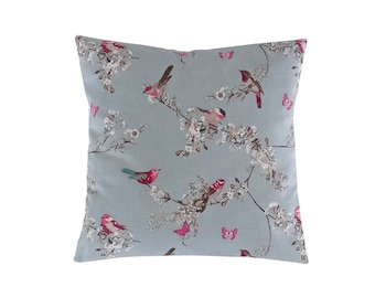 Duckegg Blue Pink Birds and Butterflies Cushion Cover 14" 16" 18" 20"