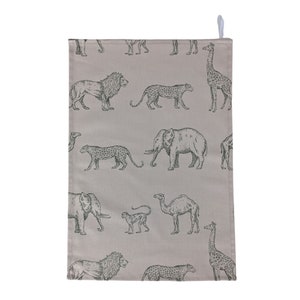Green and Cream Safari Animals Tea Towel