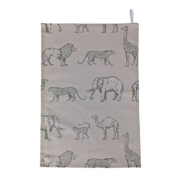 Green and Cream Safari Animals Tea Towel