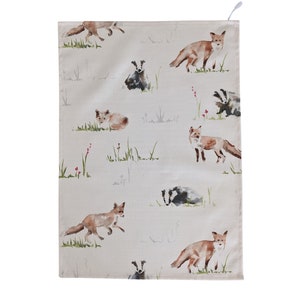 Country Fox and Badger Tea Towel Cream