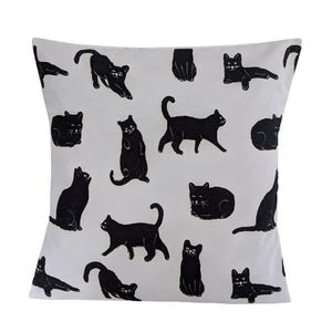 Black Cats on White Cushion Cover 16&quot;